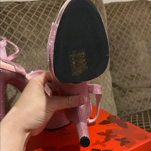 Pleaser size 10 NIB Pink Glitter Platform heels - Picture 6 of 13